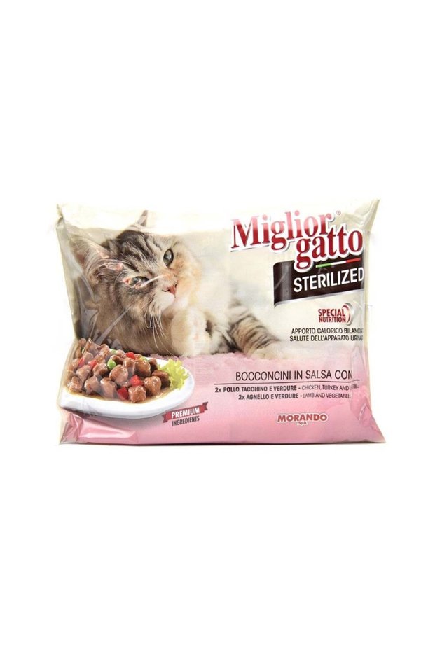 Miglior Gatto Sterilized Chunks in Gravy(Lamb&Vegs./Chiken,Turkey&Vegs) Pack of 6 (85g x 4)