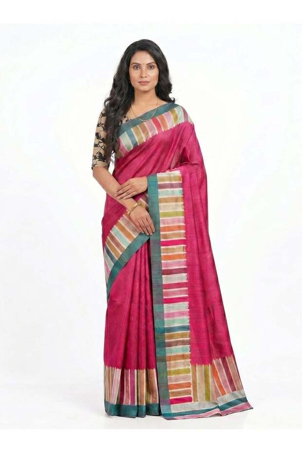 Nool Retro Art Silk Saree with Unstitched Blouse Material