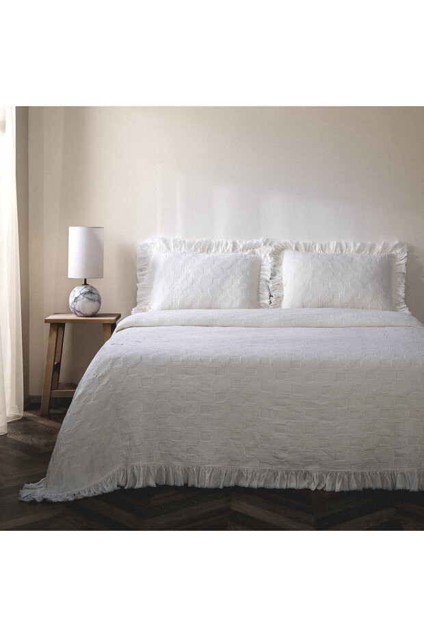 Tanya Double Pique Bedspread Set 100% Cotton Woven Cream 260X240 cm
