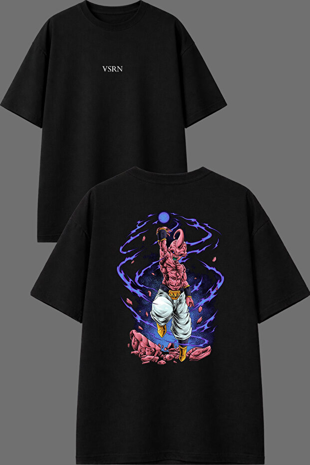 Super Strong Alien Design Front and Back Printed Black Oversize t Shirt
