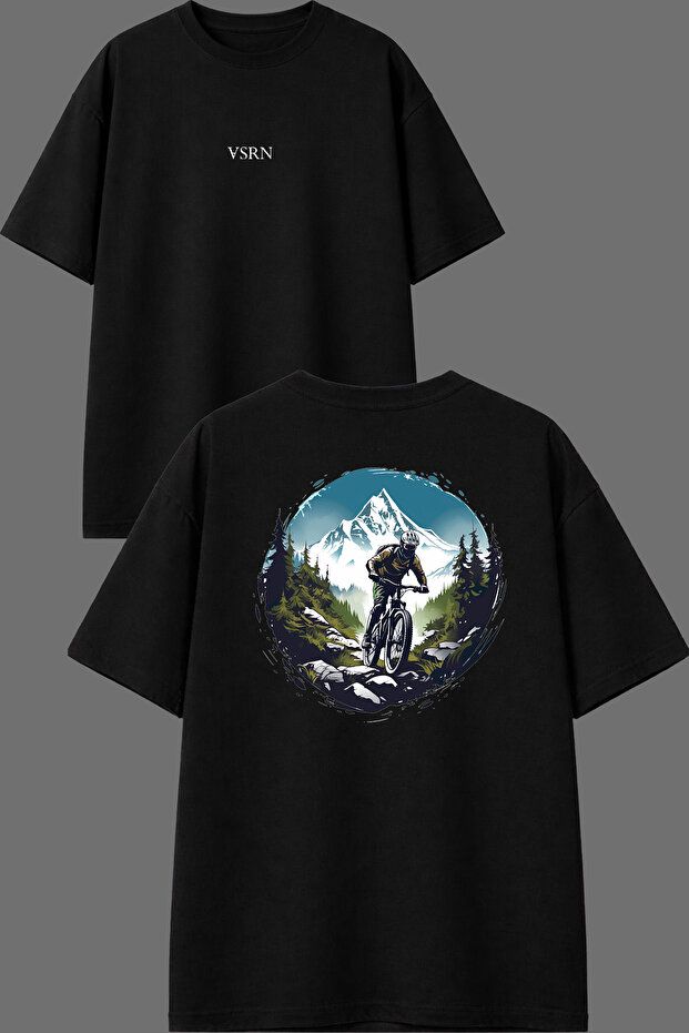 Iceberg Hiking Design Front and Back Printed Black Oversize T-Shirt