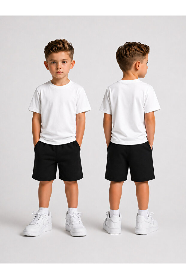 Boys' T-Shirt and Shorts Set, Unprinted Summer Cotton Comfortable Fit Combination