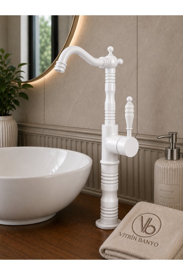 White Bowl Sink Faucet |   High Body Premium Faucet with Ceramic Handle