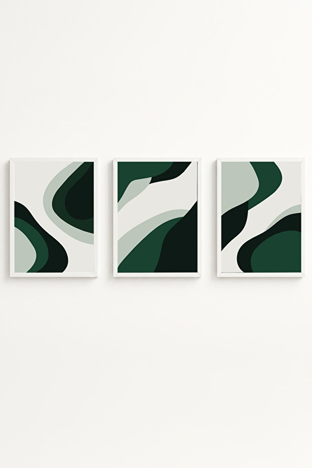 White Wooden Framed Minimalist Triple Painting Huhu204 - Triple Painting Set White Frame