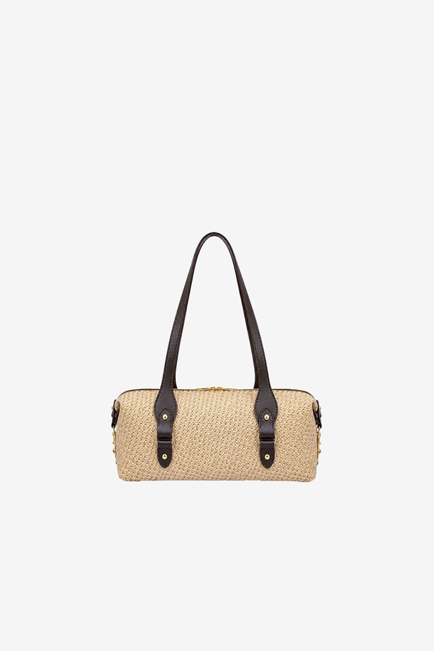 Kriss Buckle Detailed Bitter Brown Straw Bag