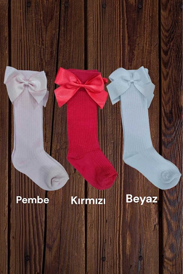 Girl's 3 Pairs of Accessory Bow Cotton Knee-Cuff Socks