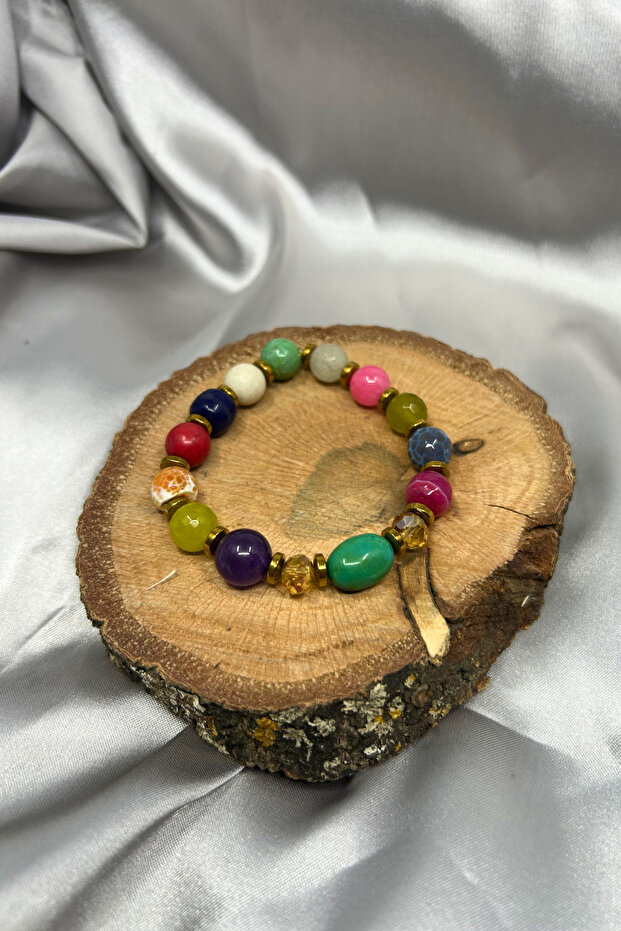 Amethyst Howlite Coral Pink Quartz Zebercet Turquoise Citrine Hematite Natural Stone Handmade Special Design Bracelet