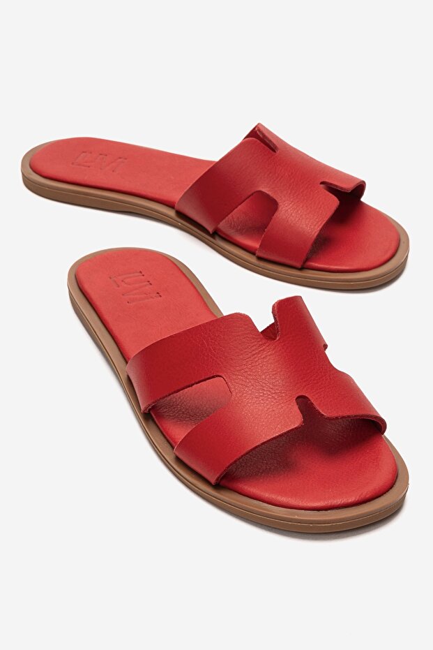 Biora Red Genuine Leather Women's Slippers