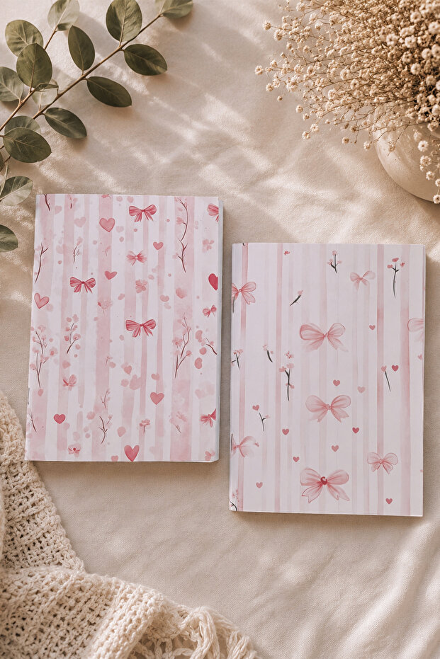 Pink Bow Soft Pink Themed Double Unlined Notebook Set