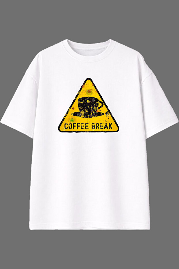 Coffee Break Design Pre-Printed White Oversize T-Shirt
