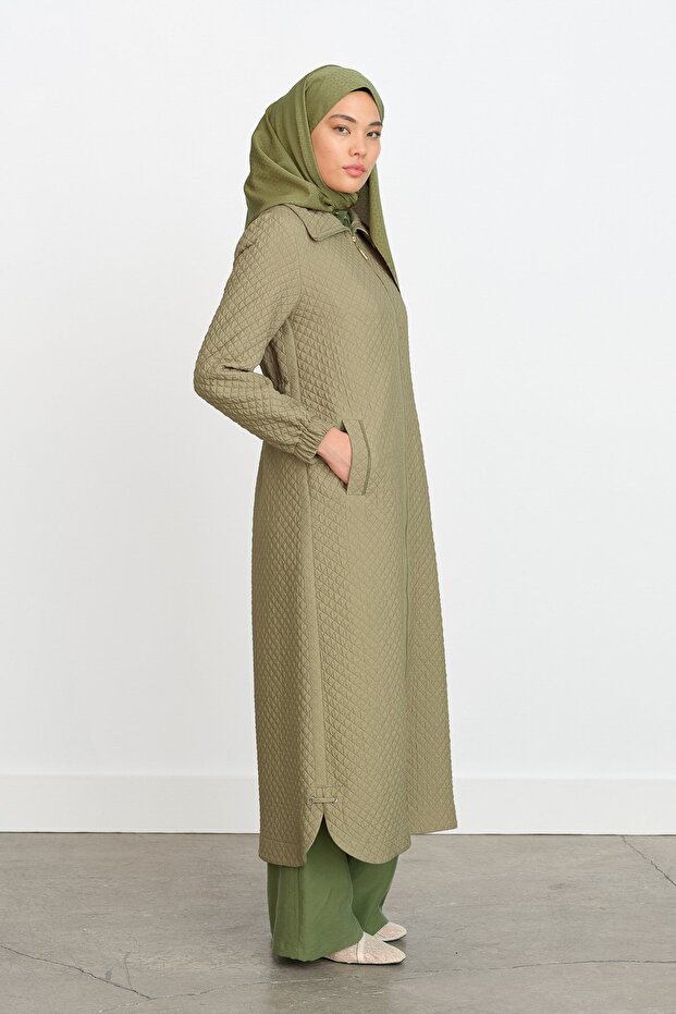 Thin Quilted Overcoat - Thyme - 1