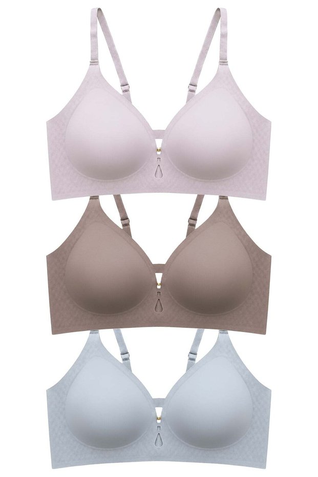 Seamless Bra - Elune | Laser Cut Wire-Free Low-Cut Stone Detailed Seamless Women's Bra 3-Pack