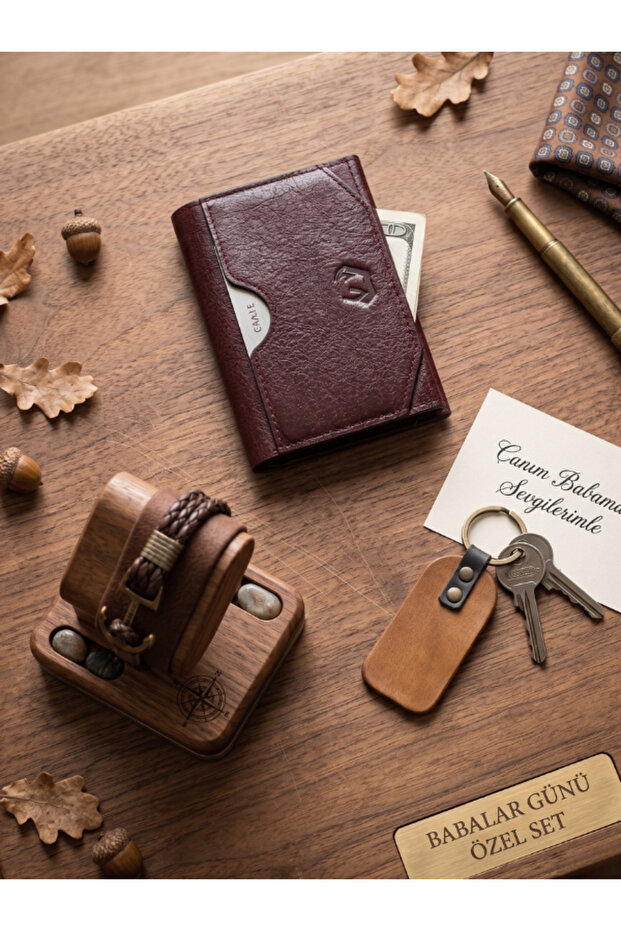 Kaos Genuine Leather Card Holder Wristlet and Keychain Set Father's Day Gift