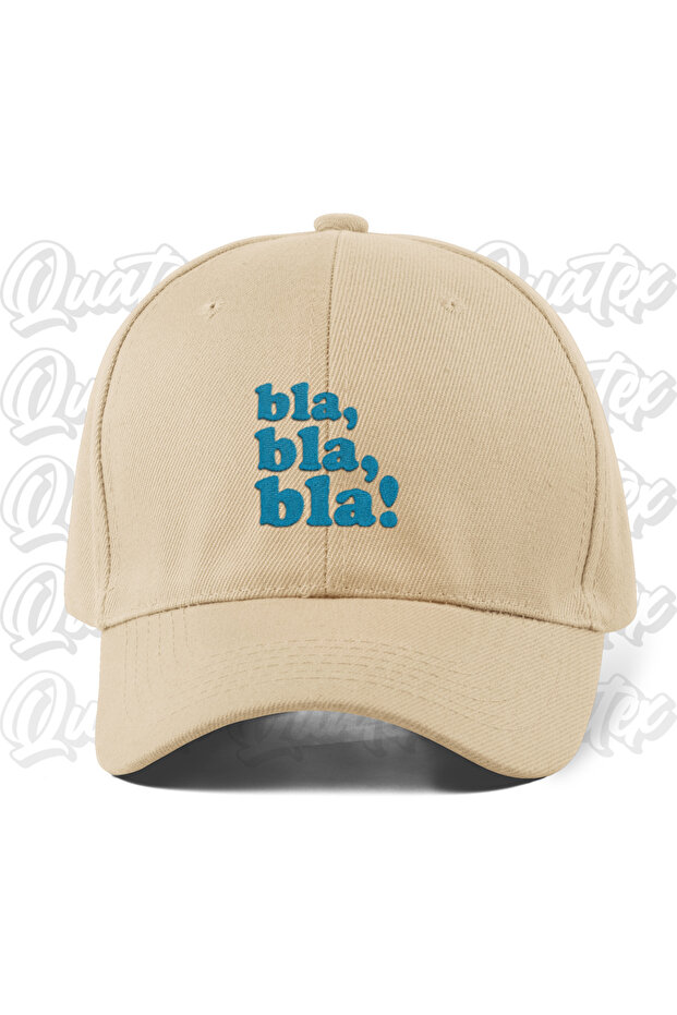 Bla Bla Bla Embroidered Hat - Cream Beige Color 100% Cotton Gabardine Unisex Model Hat