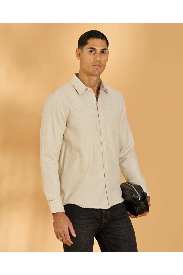 Men Beige Long Sleeve Shirt
