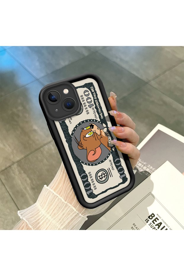 iPhone 15 Plus Compatible High Quality Cartoon Printed Shockproof Black Silicone Case