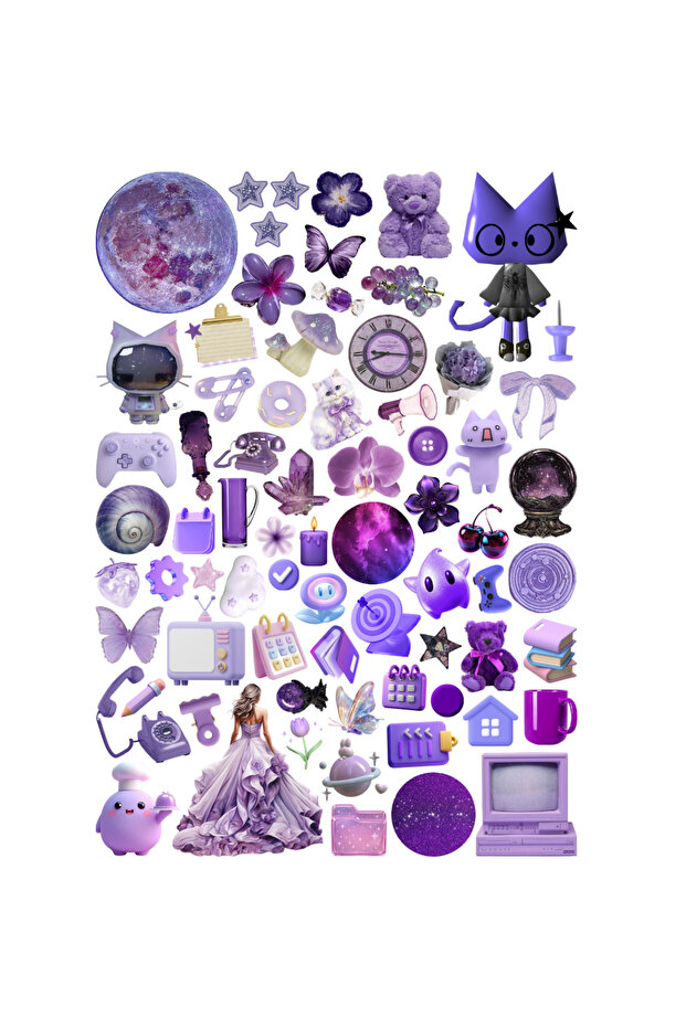 72 Pcs Downtown Grunge Purple Themed Planner Sticker Set - Sticker Set Scrapbook Bullet Journal