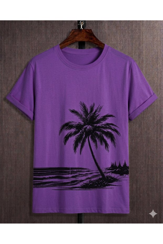 Unisex Oversize T-Shirt Palm Tree on the Beach Printed 100% Cotton T-Shirt Comfortable Fit