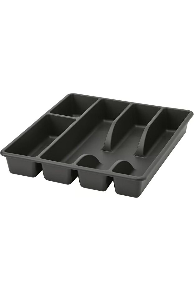 Plastic In Drawer Cutlery Organizer Knife Holder Compact Silverware Storage Flatware Rack Tray For Kitchen Cooking Utensils Forks Spoons Knives Box (Cutlery Tray) - Black