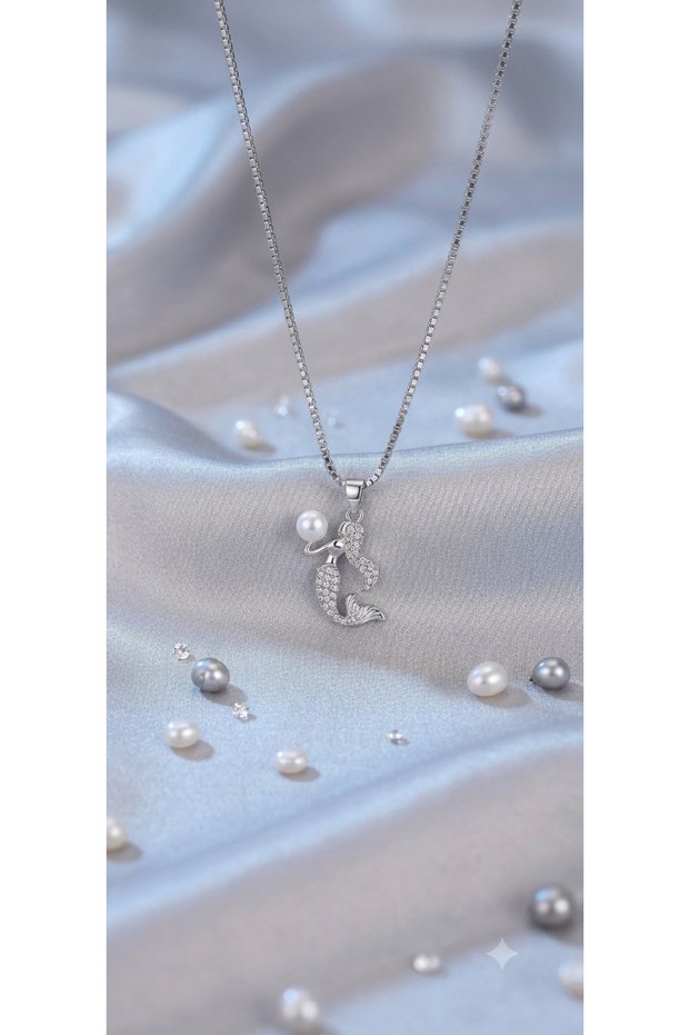 316L Steel Silver Pearl Mermaid Necklace