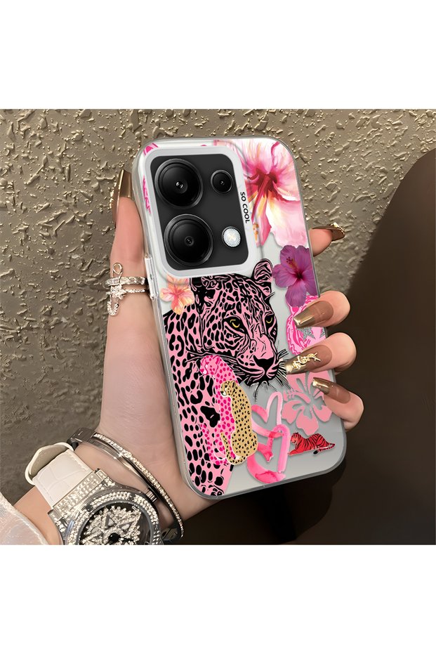 Poco M6 Pro 4g Compatible Silicone Edge Hard Back Case Couple Phone Case Leopard Pattern