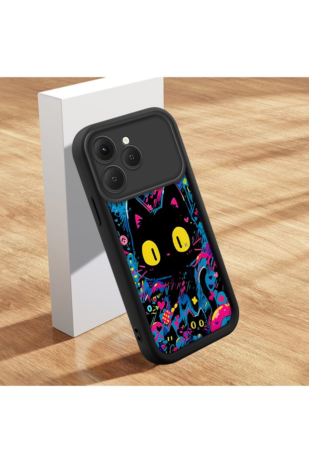 Tecno Spark 40 Compatible Cat Black Pattern Camera Protective Case Silicone Couple Phone Case