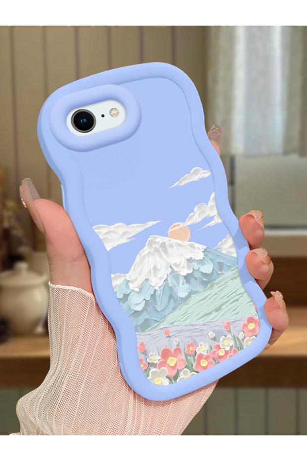 حافظة متوافقة مع هاتف iPhone 7، حافظة حماية للكاميرا من السيليكون الأزرق، حافظة هاتف بنمط المناظر الطبيعية