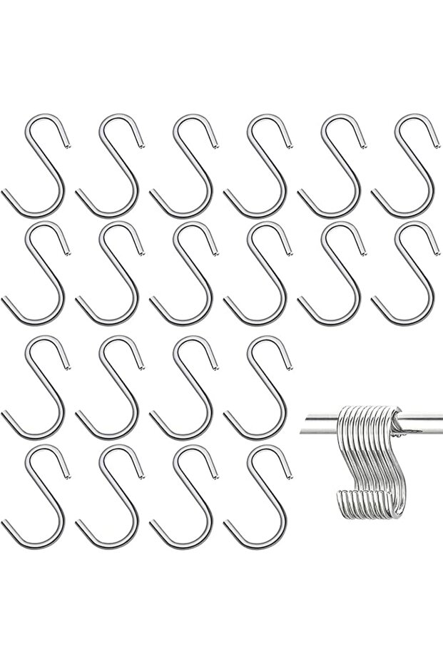 20Pcs S Hooks for Hanging, Made of Stainless Steel, S Shaped Iron Wire Hook Hanger