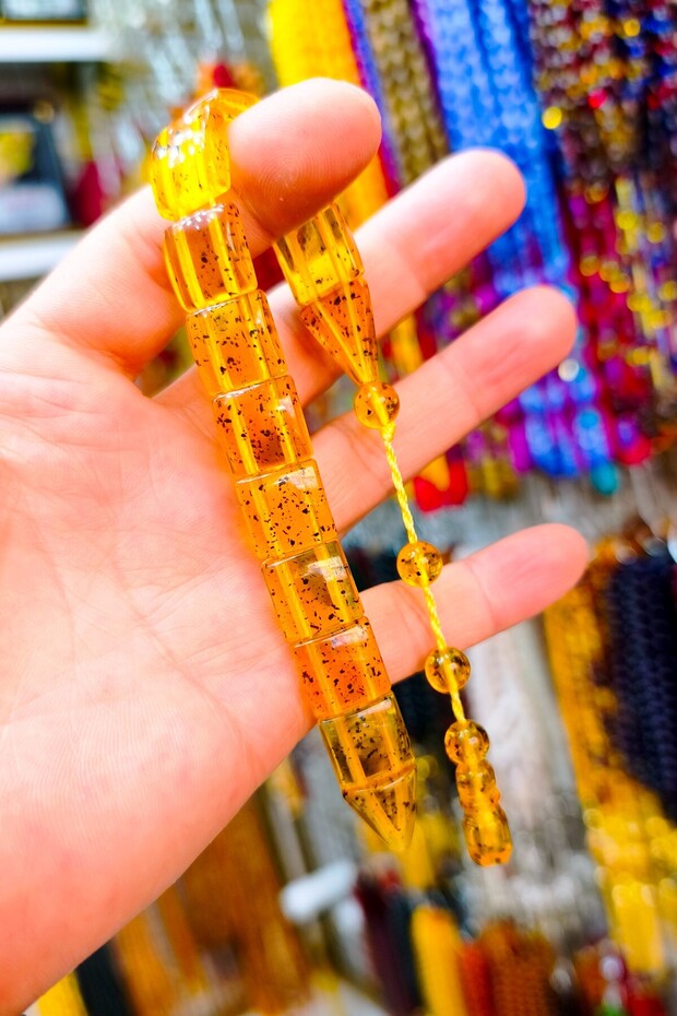 Sallamalık Balık Zaza Tesbih - Yellow Fossilized Powder Amber Fish Zaza Prayer Beads