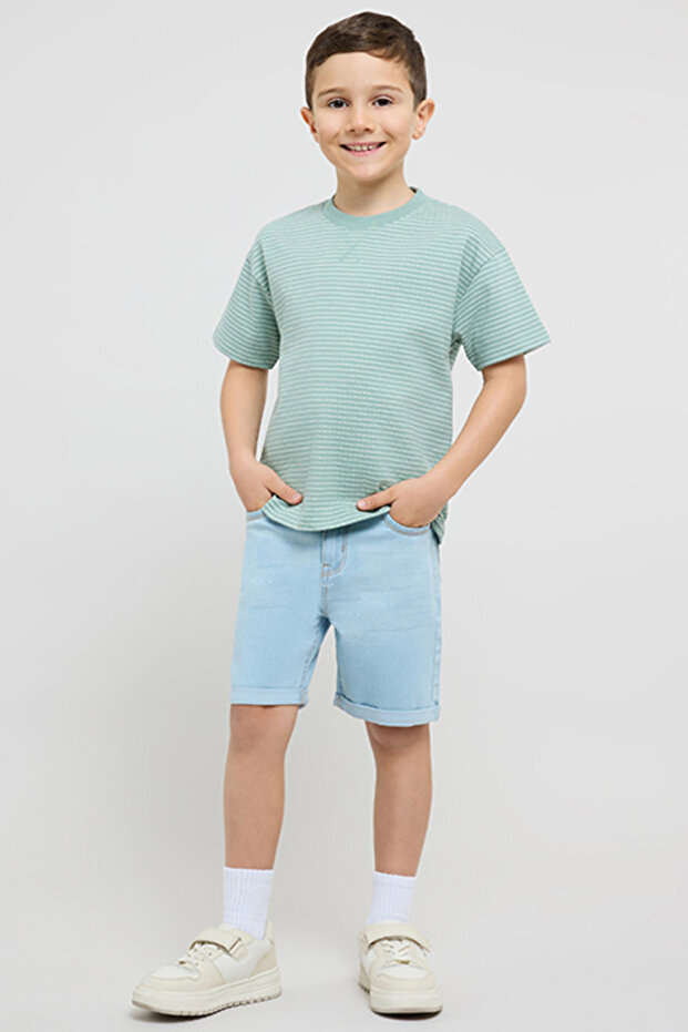Striped T-Shirt with Crew Neck and Short Sleeves