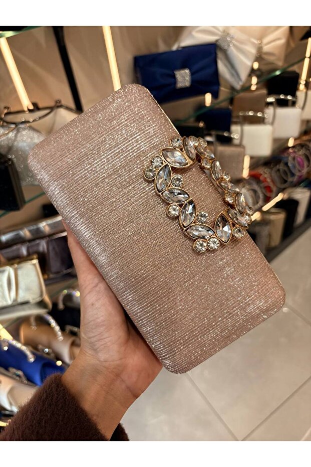 Women's Big Stone Look Silver Evening Dress Clutch Chain Strap Handheld Wedding Engagement Evening Shoulder Bag