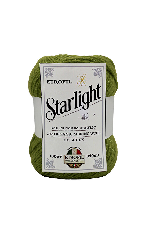 Star Light Knitting Yarn Khaki 75% Premium Acrylic 20% Organic Merino Wool 5% Lurex 100g 340m (74065)