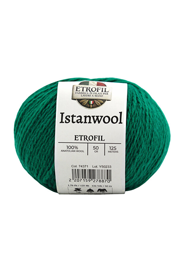 Istanwool Knitting Yarn Emerald Green 100% Turkish Wool 50g 125m (74371)