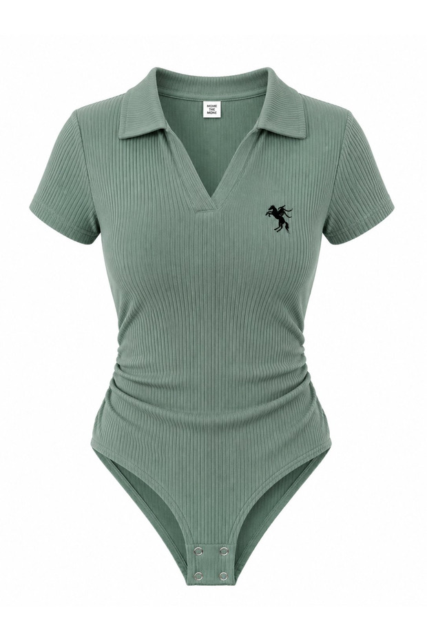 Polo Collar Ribbed Lycra Premium Bodysuit