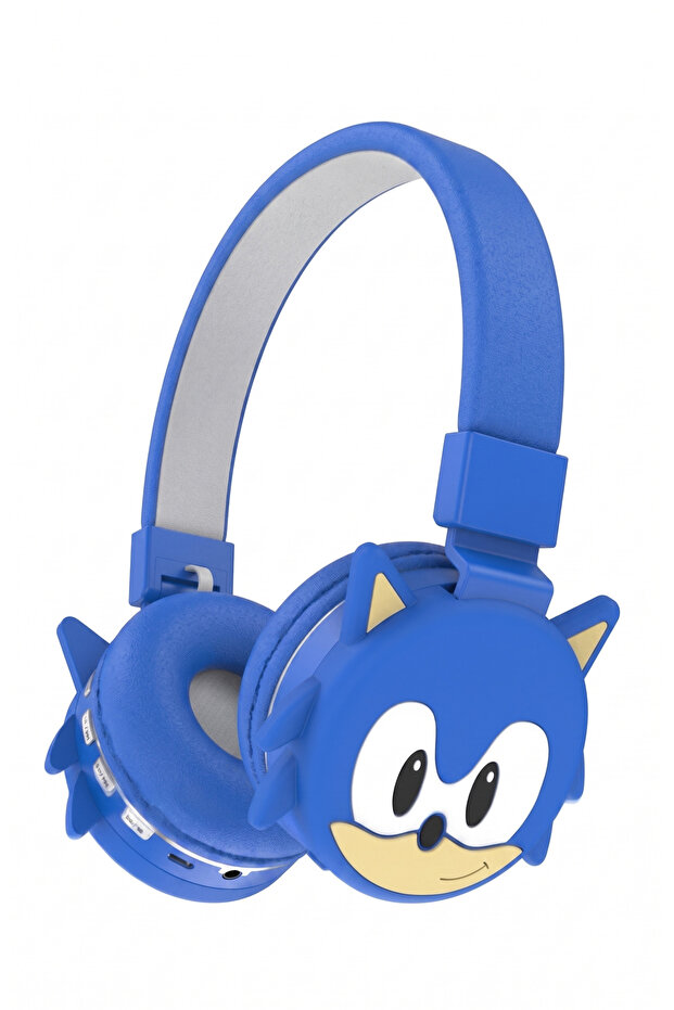 سماعة رأس بلوتوث لاسلكية للأطفال والأولاد بتصميم شخصية سونيك (Sonic) ثلاثي الأبعاد، قابلة للتعديل ومريحة للأذن - أزرق