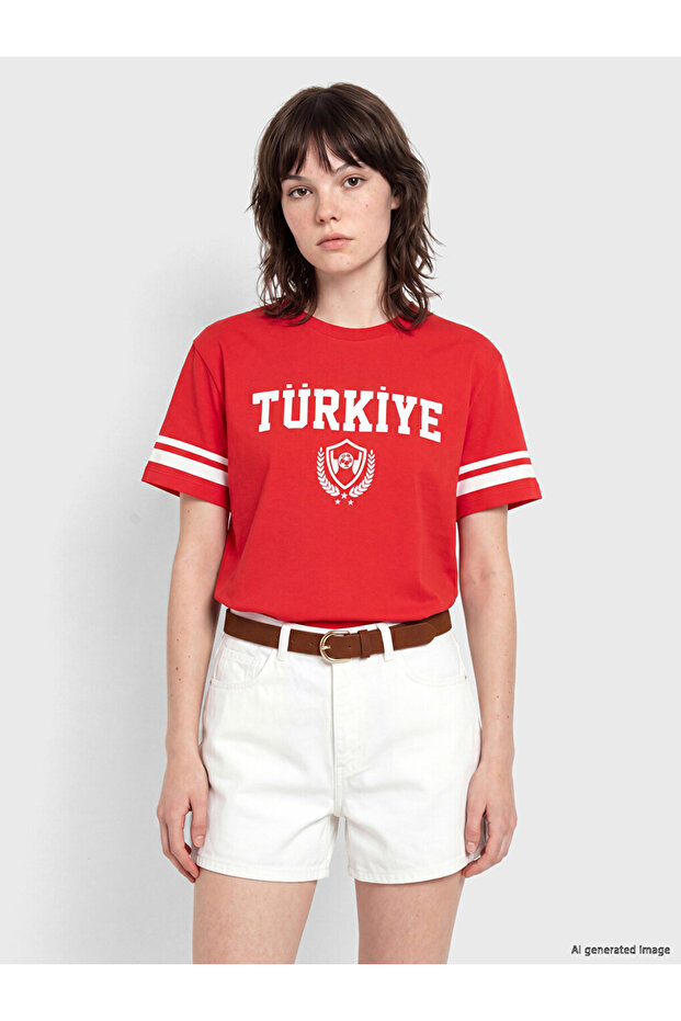 Red Turkey Printed Oversize Women's T-Shirt