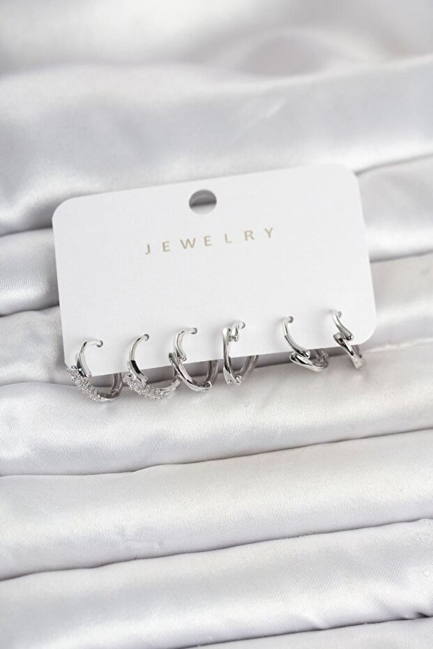Brass Silver Color Botega Model Women's Earring Set