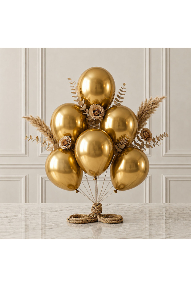 Gold Color Latex Metallic Balloon (30 cm) - 6 Pieces