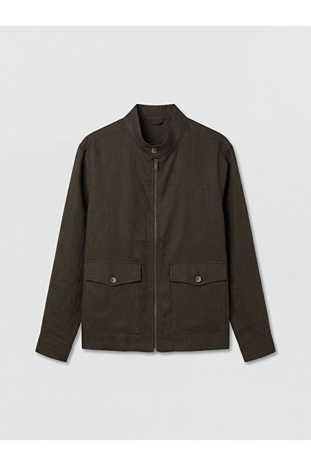 Khaki Stand Collar Men's Jacket