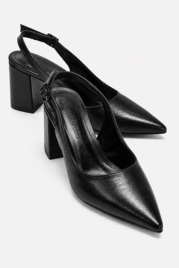 Women's Plain Heel Covered Heel Shoes; Black Yanki̇