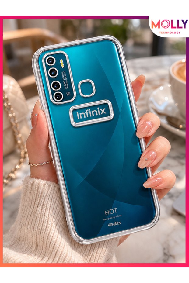 Lou Laser Transparent Silicone Case with Silver Lens Protector for Infinix Hot 9