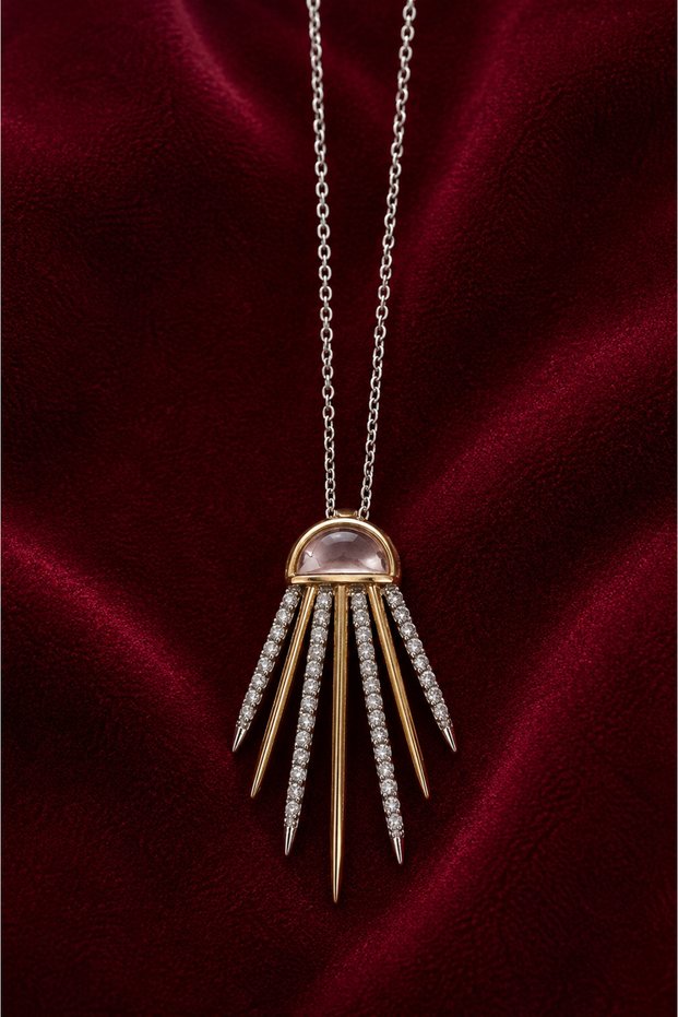Geometric Beam Form Two-Tone Steel Necklace (Silver & Gold Color)