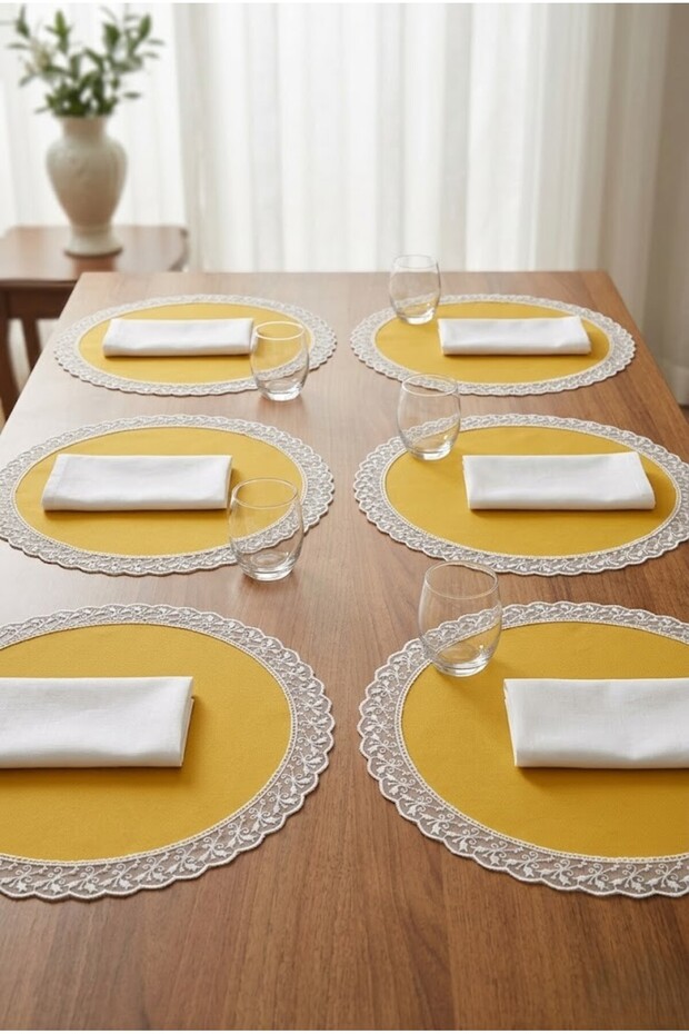 Luxury Yellow Laced Plate Set American Service Dowry Set Stylish Tableware Presentation Set of 6