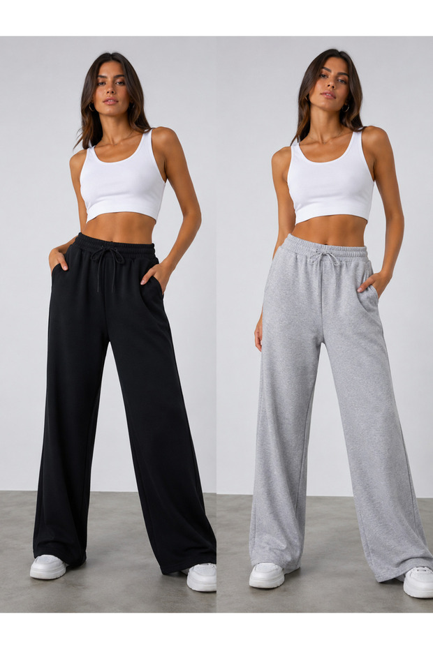 Double Black and Gray Combination Pack - High-Waisted Comfortable Fit Sweatpants