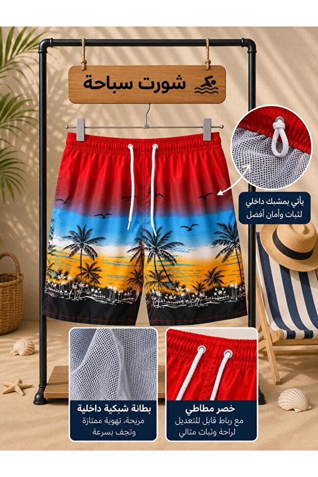 شورت سباحه مع شبك بالاوان مختلفة وصيفية