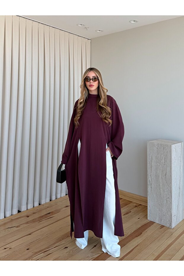 Burgundy Slit Long Tunic - 8515