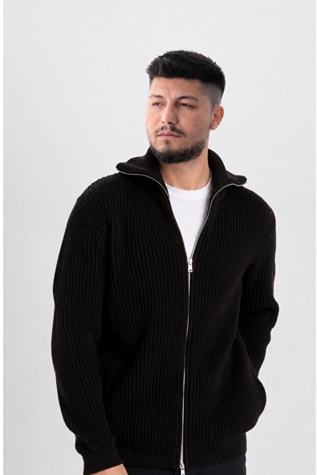 Men's Regular Fit Normal Cut Zippered Thessaloniki Knitted Cardigan