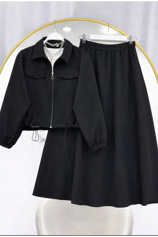 Women's Skirt Suit with Pocket Covers -055