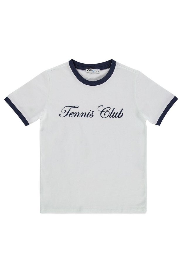 Tennis Club Printed T-Shirt for Ages 6-9 - Navy Blue