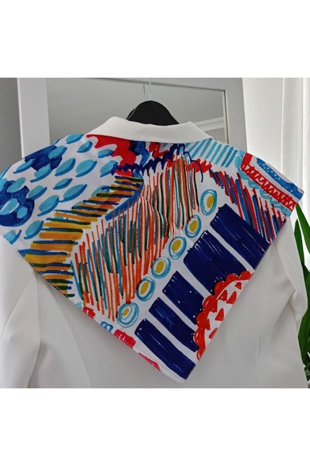 Women's Multi-Colored Artistic Striped Premium Quality Silk Satin Scarf 55X55Cm